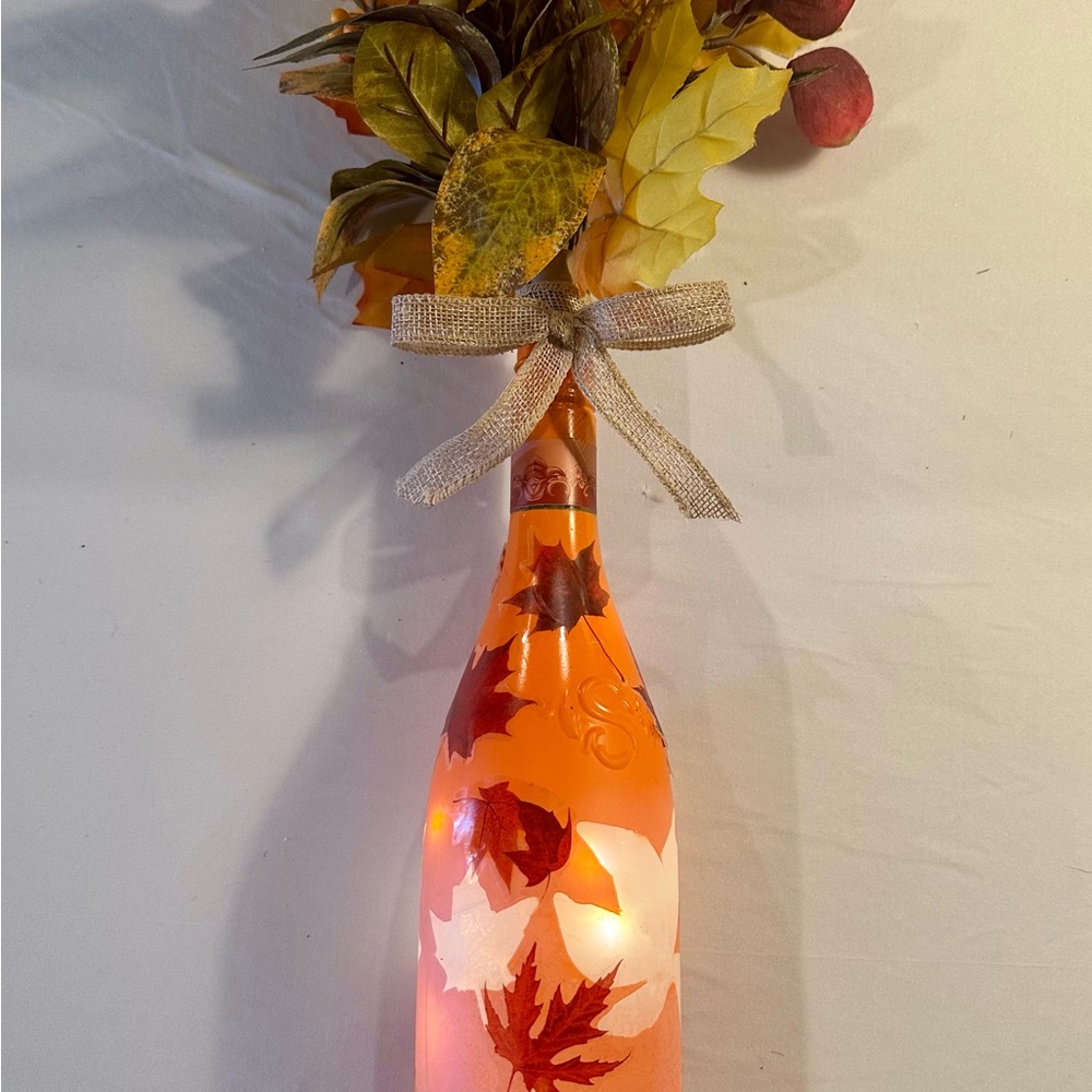 Decorative Orange Leaf Bottle with Lights